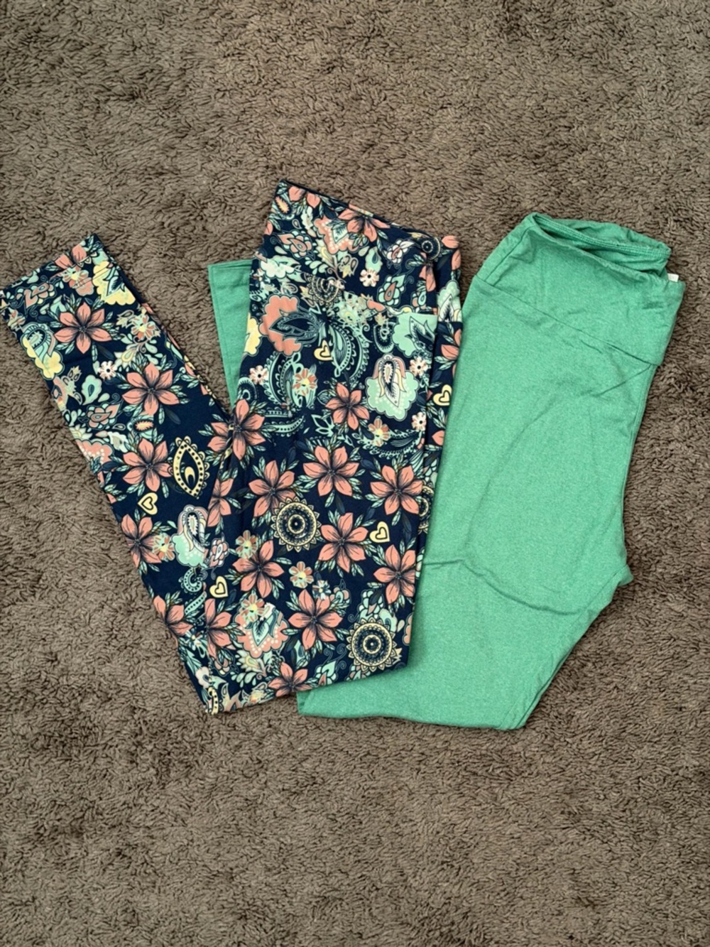 LuLaRoe Floral Navy and Mint Green Leggings Duo
